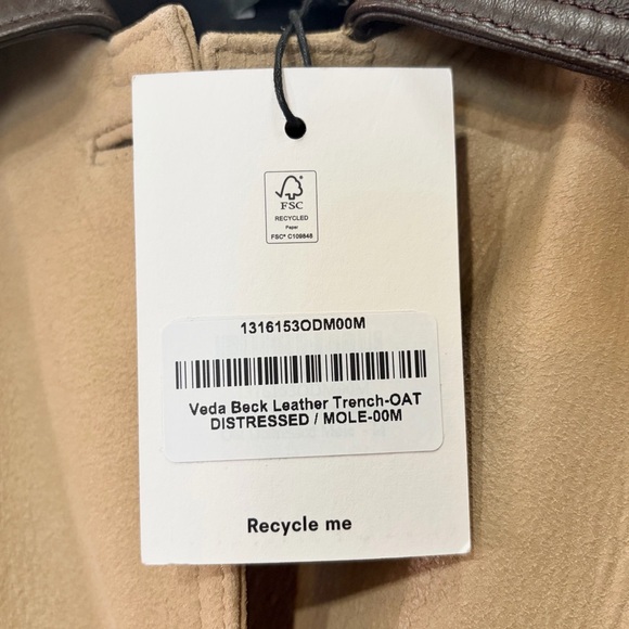 REFORMATION- Veda Beck Leather Oat Distressed Trench Coat- Women’s Medium. - Picture 5 of 10